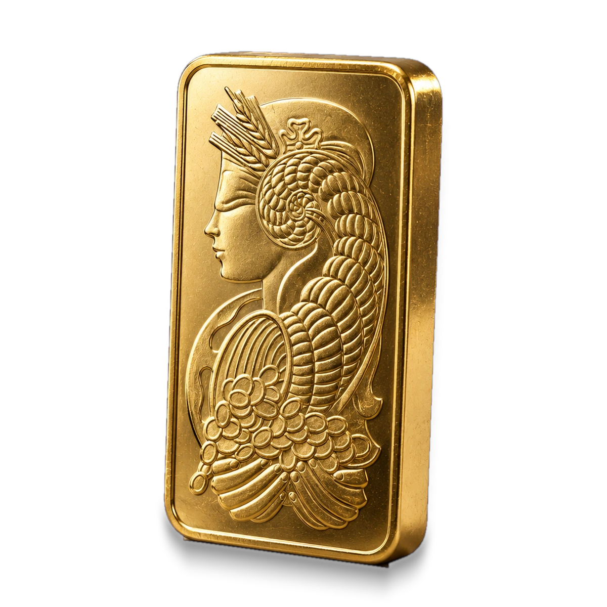 A PAMP Lady Fortuna fine gold bar standing upright